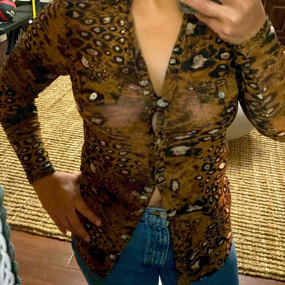 S Line Black Label Leopard Print Button Down Shirt - image 1